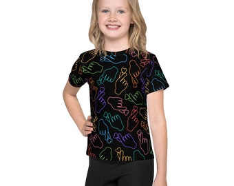 Finger Heart on Black Kids crew neck t-shirt