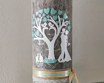 Hochzeitskerze (Grüne,Silberne,Goldene Hochzeit,etc.),Lebensbaum,Silhouette,Romantisch,XXL,Vintage,rustikal,Höhe 30cm,Durchmesser 10cm
