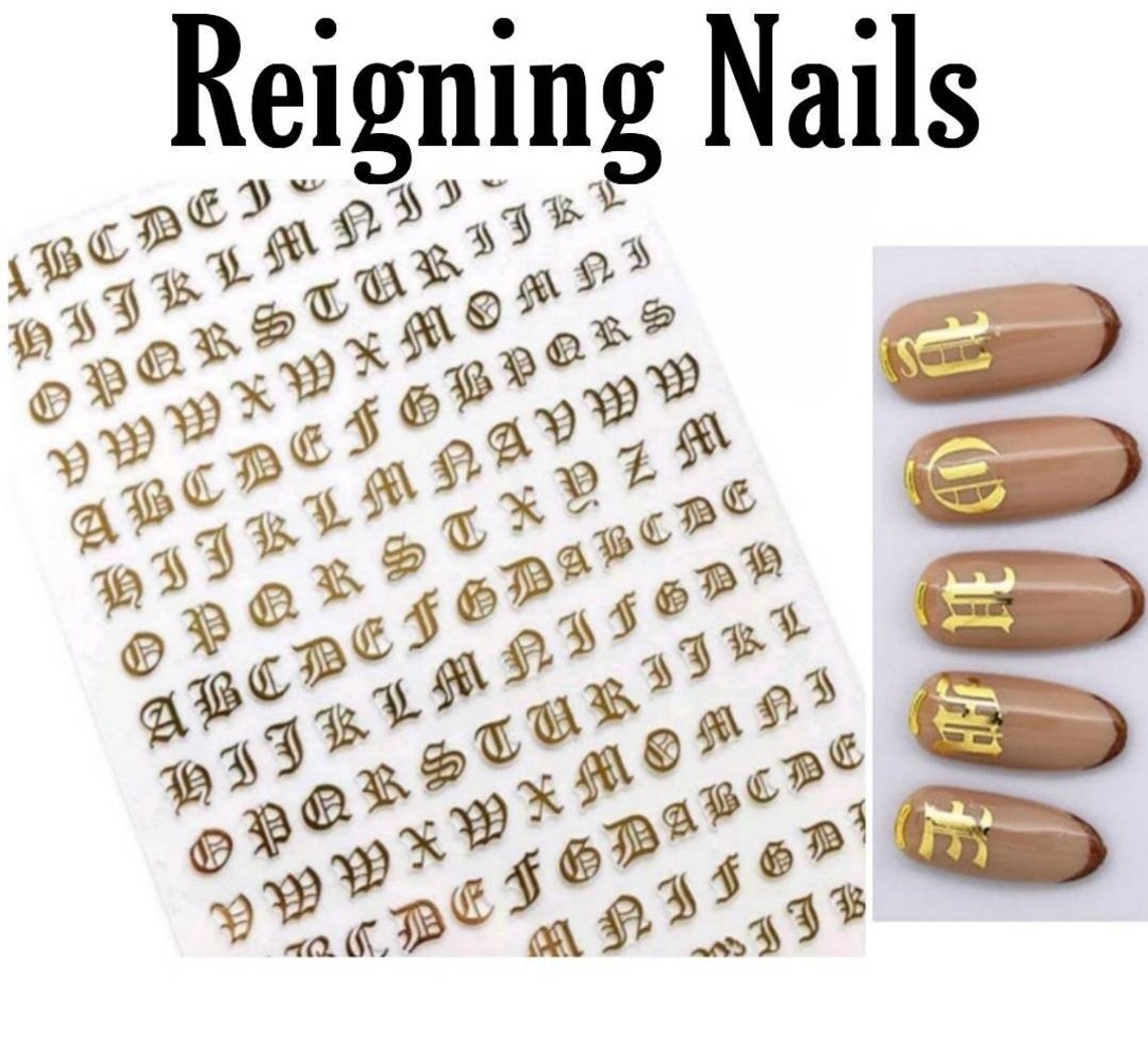 Alphabet Nail Stickers 2 Colors Etsy