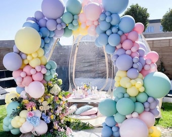 Double Pastel Pink Balloon Arch | Blue | Purple | Mint Green | Rainbow theme | Birthday Party | Baby shower Decoration