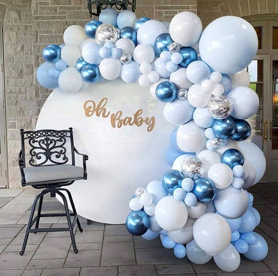 104 Pcs Blue Balloon Arch Kit Blue Silver White Navy Etsy
