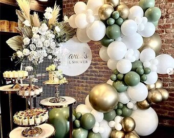 137pcs Olive Green Balloon Garland Arch Kit White Gold Balloons Retro for Wedding Birthday Balloons Baby Shower