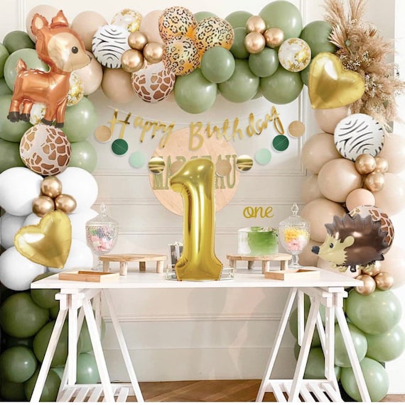 1st Birthday Decorations Boy Girl, First Birthday Decoration, Sage Green  1st Party Balloons With Number 1 Foil Balloon and Happy Birthday 