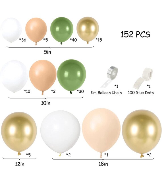 Ballons Anniversaire Ballon Vert,Arche Ballon Vert 152  pcs,Or,Blanc,Orange,1 An,pour Baby Shower,Jungle Decoration  Anniversaire,Mariage