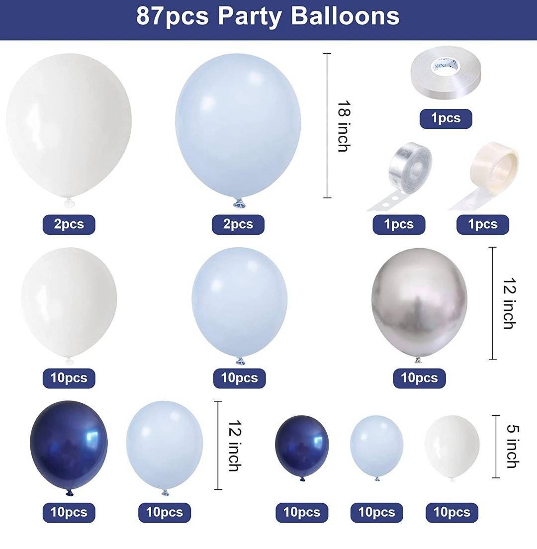 87 Pcs Blue Balloon Arch Kit Blue Silver White Navy Balloons - Etsy