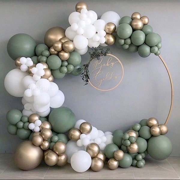 Kit de 137 guirlandes de ballons vert olive - Décoration de mariage rétro en or blanc - Ballons d'anniversaire pour baby shower