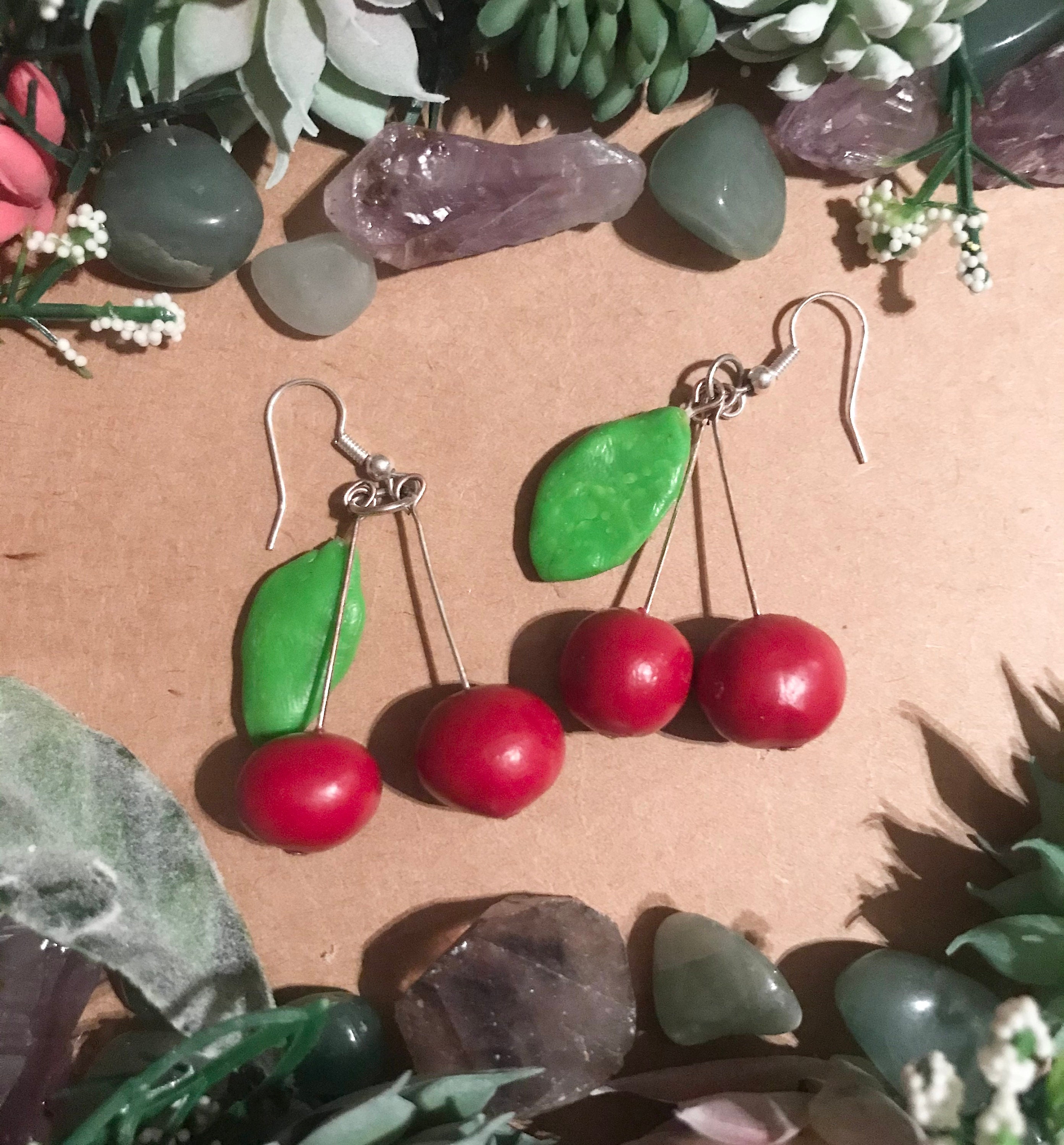 Handmade Cherry Clay Earrings Etsy