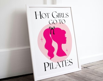 Hot Girls Go to Pilates Wandkunst | Rosa Pilates Printable | Girly Fitness Studio Dekor