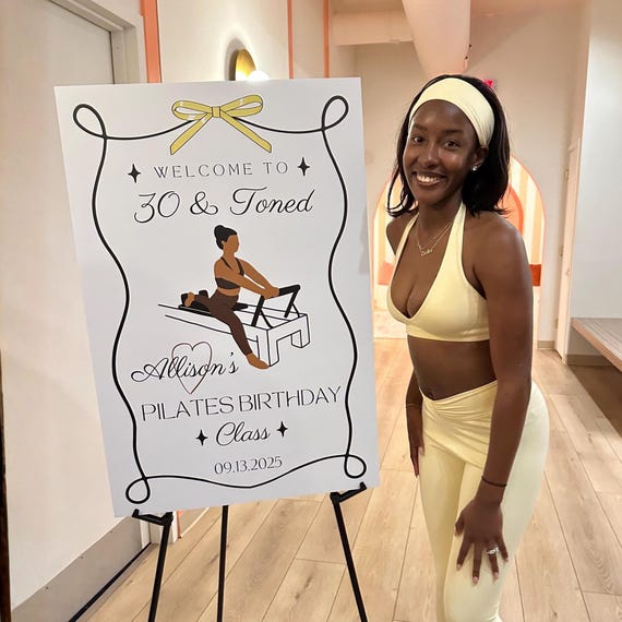 Pilates Party Welcome Sign: Pink Reformer Pilates Birthday, Entry Board (CUSTOM, Ready-to-Print)