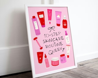 Pink Preppy Skincare Wall Art, Funny Cosmetician Poster, Estetician Office Decor | DIGITAL