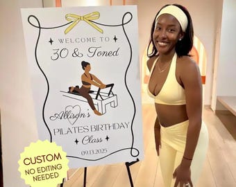 Pilates Welcome Sign: Pilates Birthday Poster, Party Entry Board (CUSTOM, Ready-to-Print)
