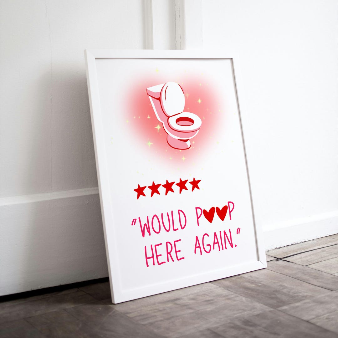 Funny Toilet Print: Coquette Bathroom Wall Art, Girly Humor (digital ...