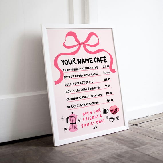Home Cafe Menu Poster | CUSTOM | Your Name Coffee Wall Art, Signature Drinks Poster