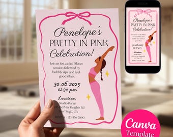 Pilates Birthday Invitation: Yoga Fitness Party Invite, Pink (Canva Template)