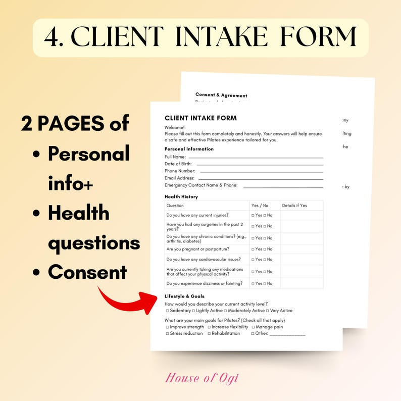 Pilates Instructor Starter Kit | Pilates Client Forms Bundle (editable ...