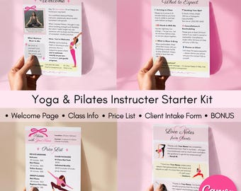Kit de bienvenida para instructores de Pilates / Formulario de admisión de clientes, lista de precios, plantillas para negocios de yoga (Canva)
