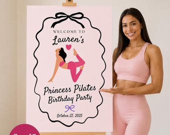 Pilates Party Welcome Sign: Pilates Birthday Poster, Studio Entry Board (Canva Template)
