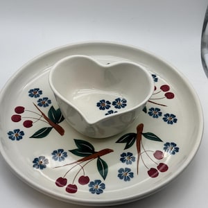 Vintage Chaparral Pottery Chip and Dip Platter Cherry Branch Pattern USA