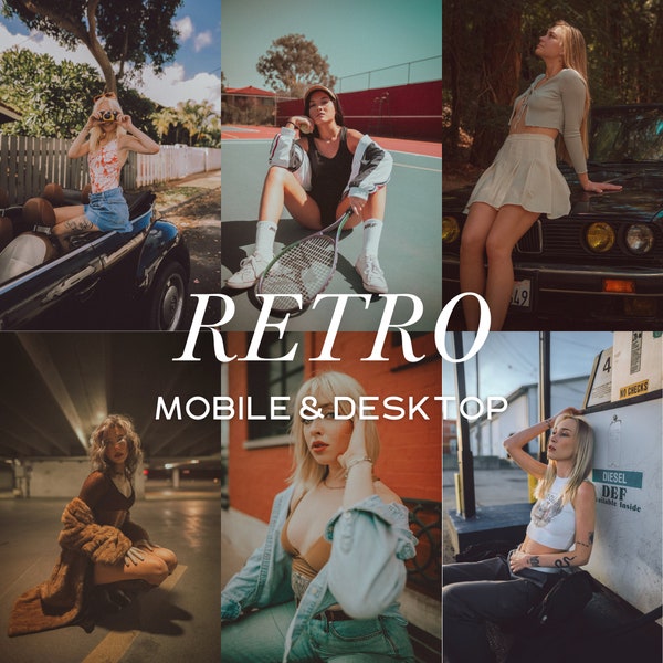15 préréglages RETRO Lightroom Mobile et Desktop, film analogique, préréglages vintage, préréglages cinématographiques, filtre esthétique, préréglages de voyage, aspect film