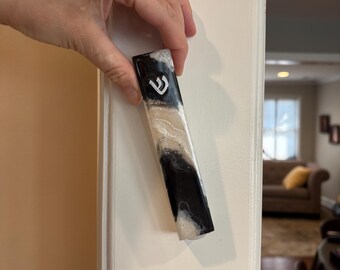 Black and White Lucite and Resin Modern Mezuza Cases
