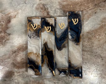 Navy Blue and Gold Lucite and Resin Modern Mezuza Cases - waterproof