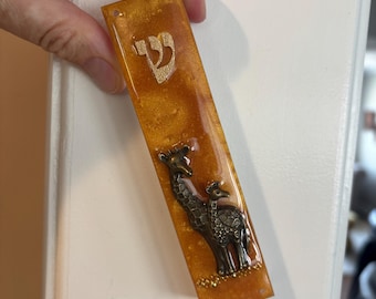 Orange Giraffe Mezuza Case
