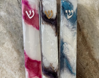 Waterproof Lucite and Resin Modern Mezuza Cases (5” scroll) - pink, blue or purple
