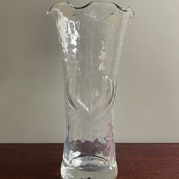Anchor Hocking Dimpled Clear Heart Glass Vase with Scalloped Rim