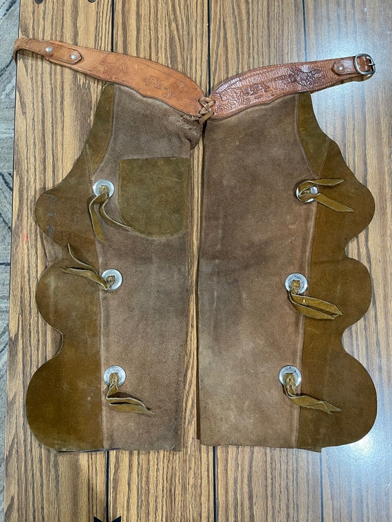 Vintage Boys Size 6  Full Front Leather Chaps Bro… - image 4