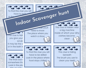 Indoor Scavenger Hunt Clue Kid Treasure Hunt Template Printable Clue Card for Children  Riddle Rhyming Treasure Hunt Clue Editable Template