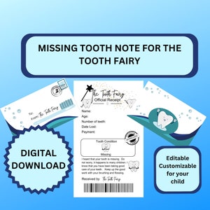 Missing Tooth Note from Tooth Fairy Swallowed Tooth Printable Note for Lost Tooth Editable Note Mini Envelope from Tooth Fairy Mini Letter