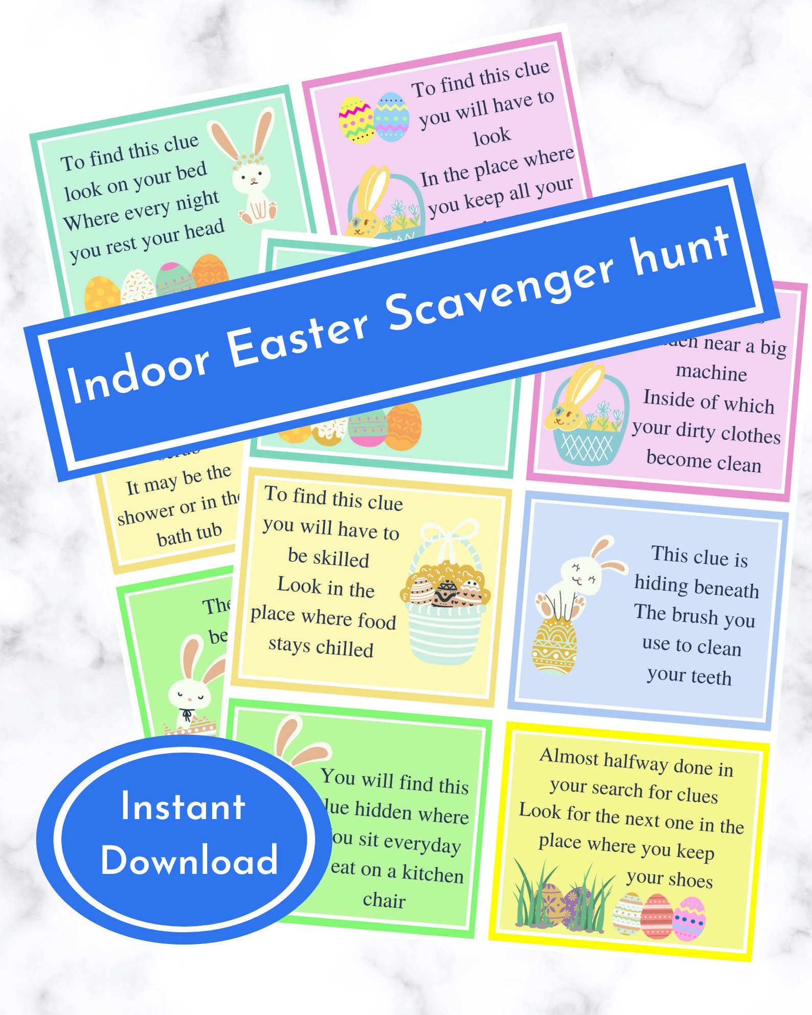 Indoor Easter Scavenger Hunt Easter Egg Hunt Clues Printable Etsy