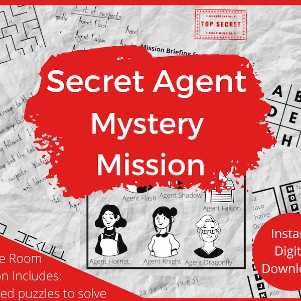 Secret Agent Mystery Mission for Kids Printable Spy Escape Room Game Secret Agent Detective Birthday Party Game Printable DIY Kids Game