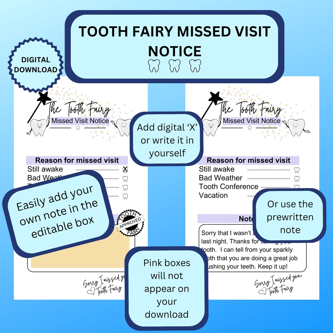 Tooth Fairy Missed Visit Printable Note Editable Note For Missed Tooth Tooth Fairy Missed Visit Printable Note Editable Note For Missed Tooth