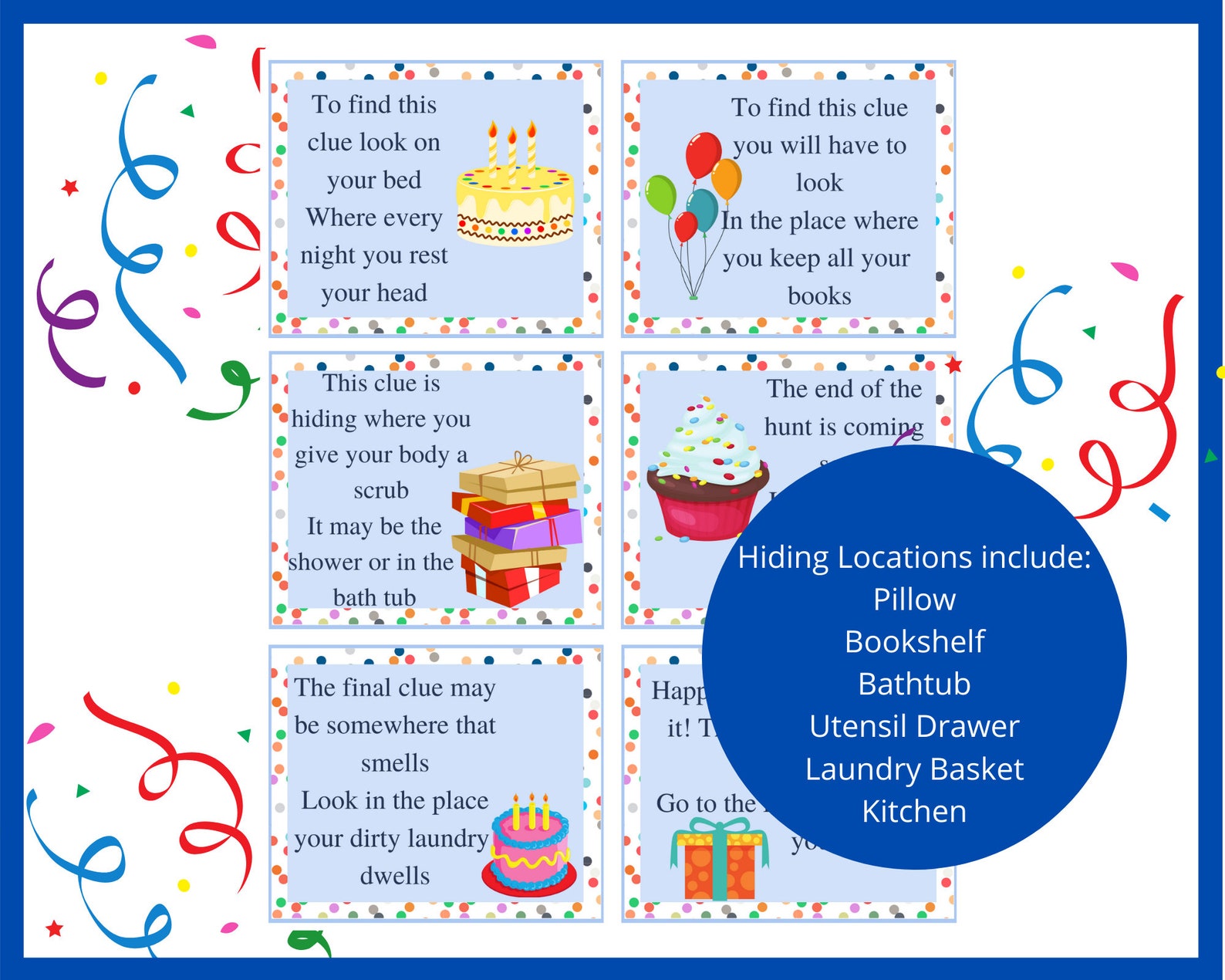 Birthday Treasure Hunt Clue for Kid Indoor Birthday Scavenger Hunt Clue ...