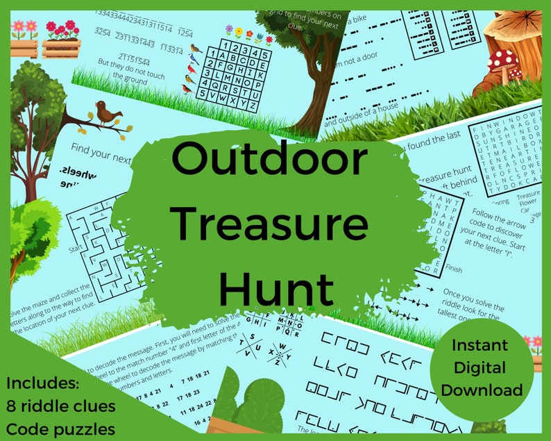 Outdoor Treasure Hunt Clues for Kids, Printable Scavenger Hunt for Outside, Treasure Hunt With