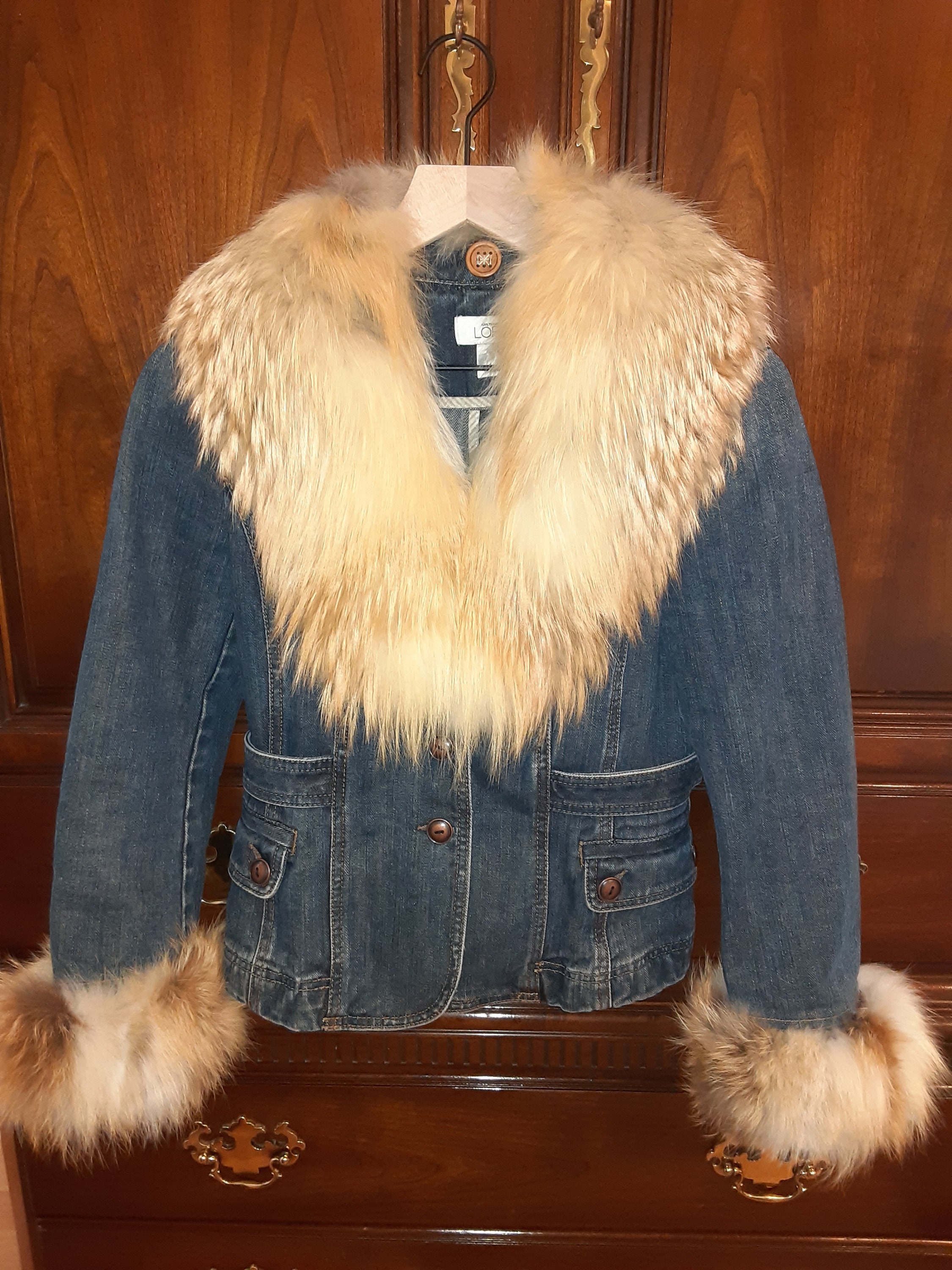 red fur jean jacket