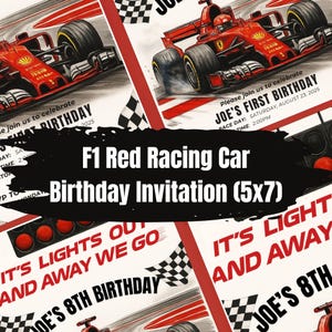 Red F1 Race Car First Birthday Invitation | F1 Racing Theme | Editable Printable Template | Downloadable Digital Invite | Baby&#39;s First Lap
