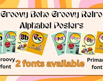 Pósteres del alfabeto retro, bohemios y geniales