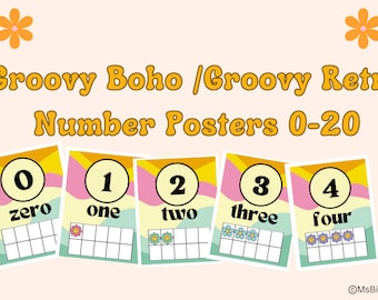 Pósteres retro con números: decoración bohemia para el aula