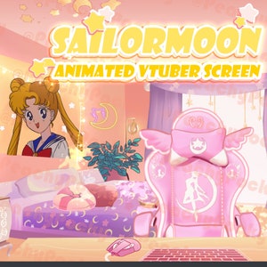 Animated Vtuber Pngtuber Screen "Sailor Moon" Background Sailor Moon, Anime, Bedroom, Desk, Lamp, Plants, Daytime, Aesthetic, Customisable