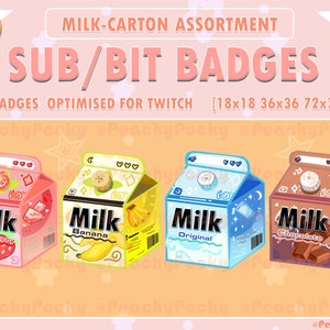 Twitch 4x Milk Carton - Twitch Sub Badges / Bit Badges /  Cheer Bit Badges / Streamer / YouTube Emotes
