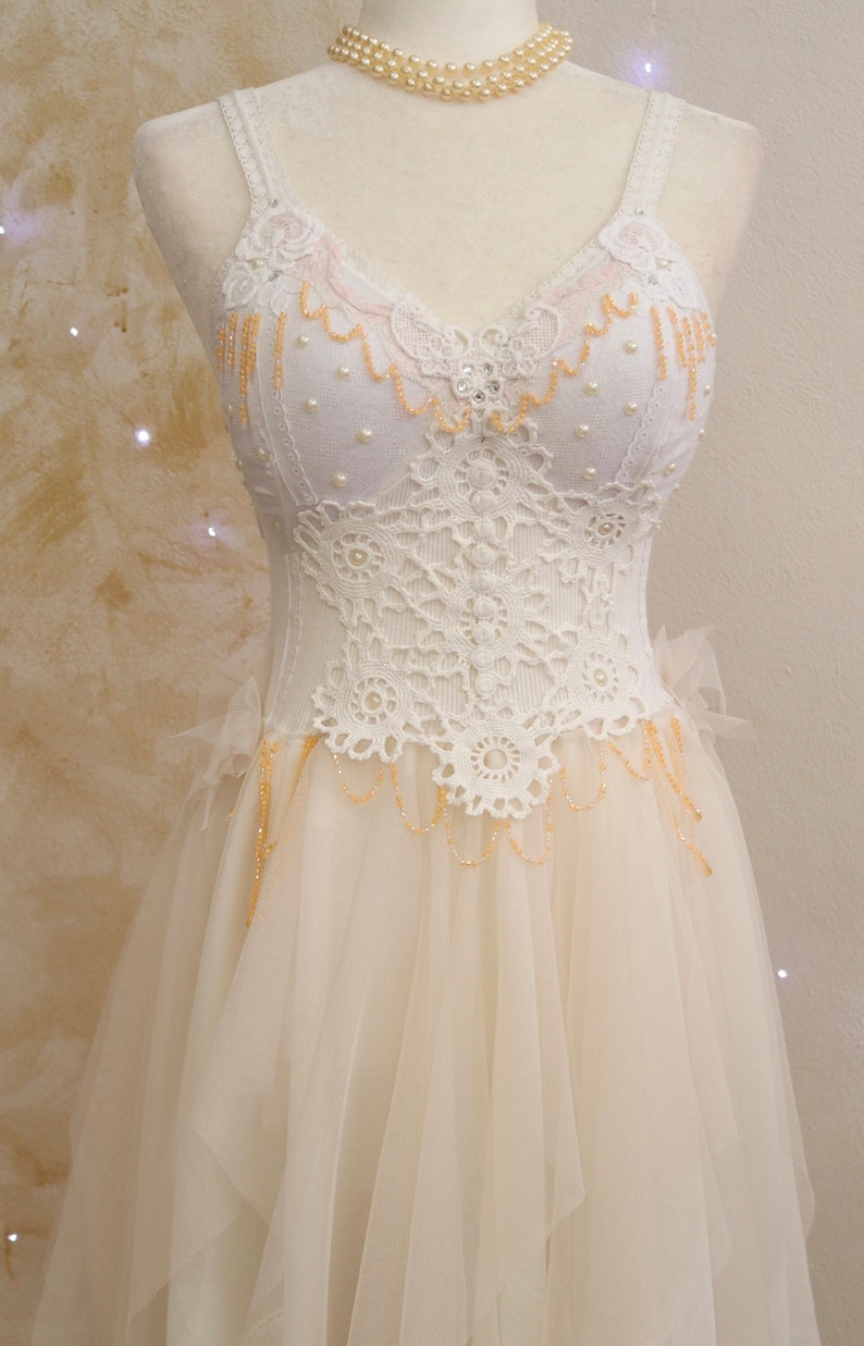 Handmade Bustier Fairy Dress White & Blush Beaded Boho Etsy