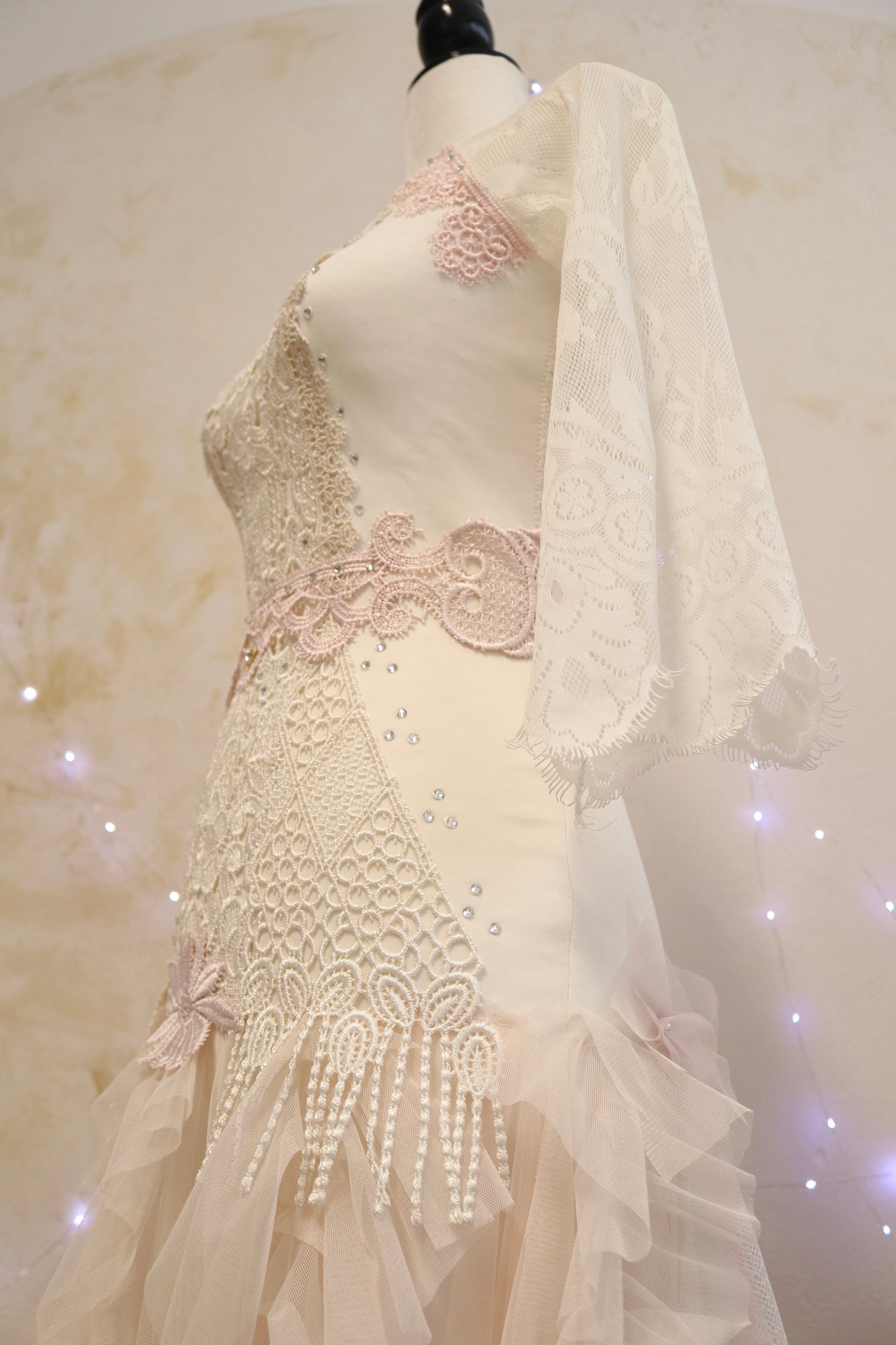 Shabby Chic Upcycled Wedding Dress - White, Pearly & Pink Fairytale Shabby Chic Upcycled Wedding Dress - White, Pearly & Pink Fairytale