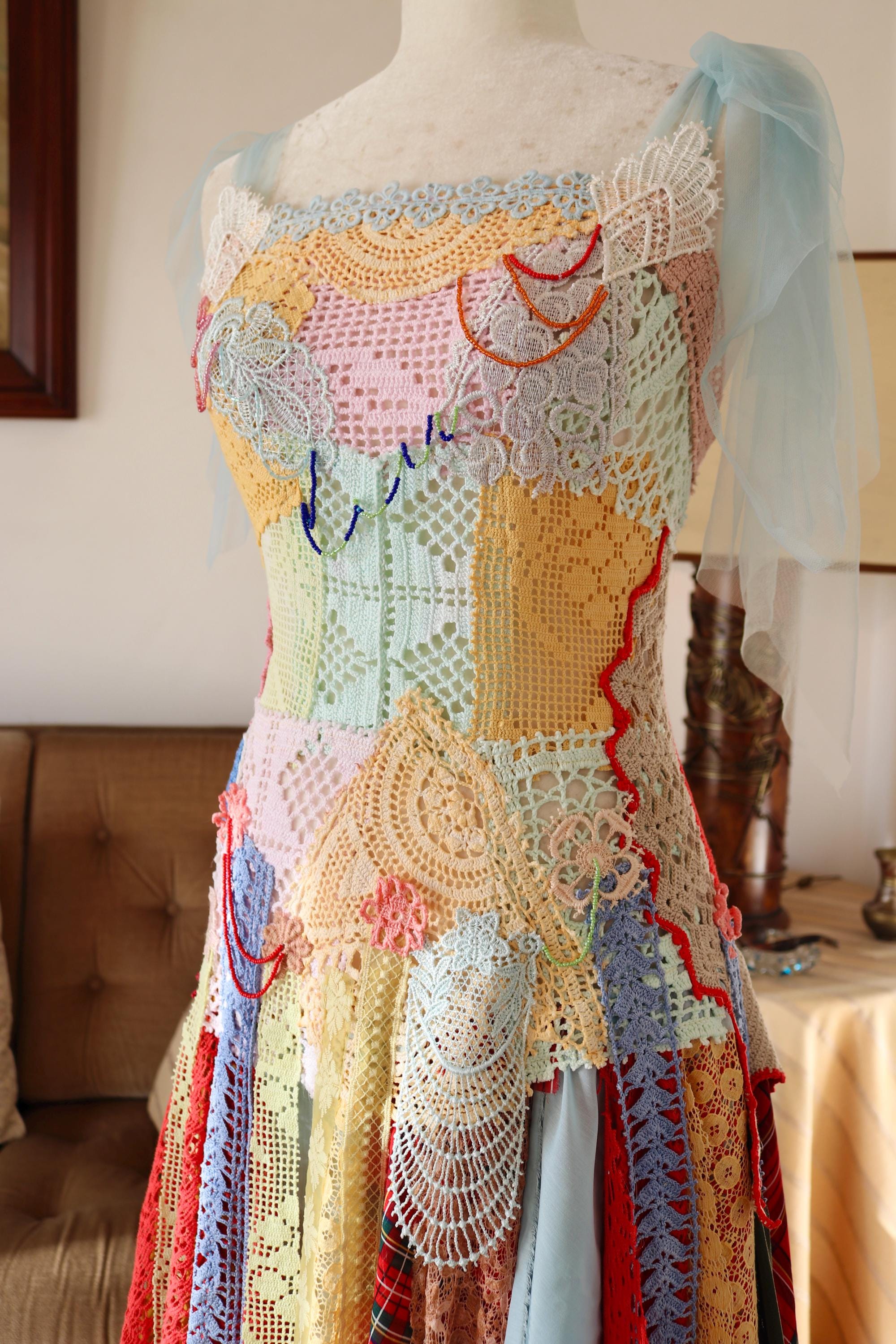 white christmas dresses Steph The Label Enjoue Crochet Doily Chambray Dress 14Y / Chambray main image 0