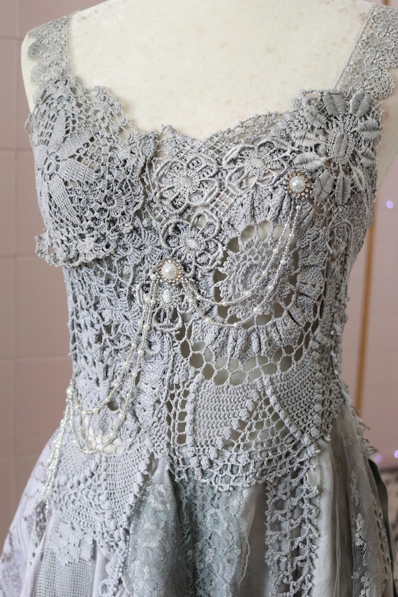Ragged Princess Fairy Silver Dress - Recycled Crochet & Tulle Short Dress - Fairytale Forest Wedding - Fall Festival - Romantic Fantasy - Etsy Ragged Princess Fairy Silver Dress - Recycled Crochet & Tulle Short Dress - Fairytale Forest Wedding - Fall Festival - Romantic Fantasy - Etsy