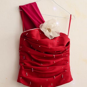 Magnolia red Corset - Handmade beaded romantic corset - Unique designs - Art to wear - Floral enchanted fairy corset - Faerie bride