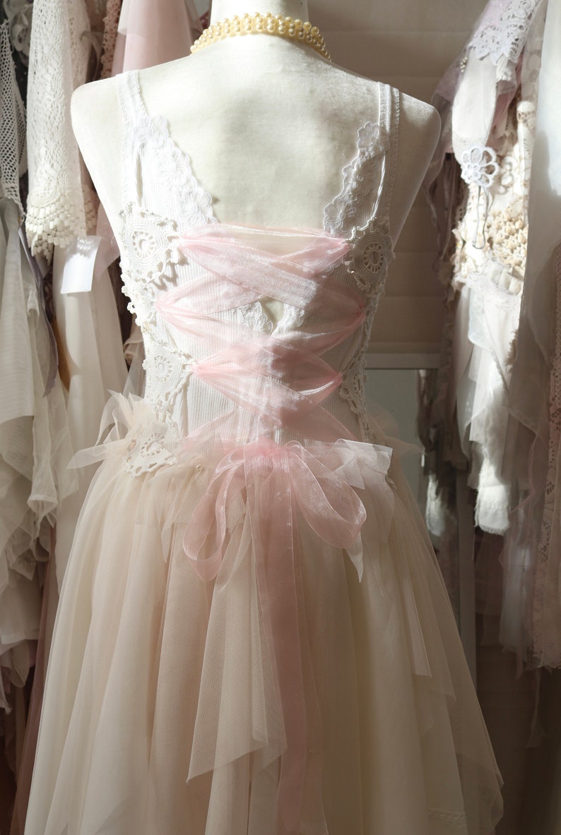 Handmade Bustier Fairy Dress White & Blush Beaded Boho Etsy