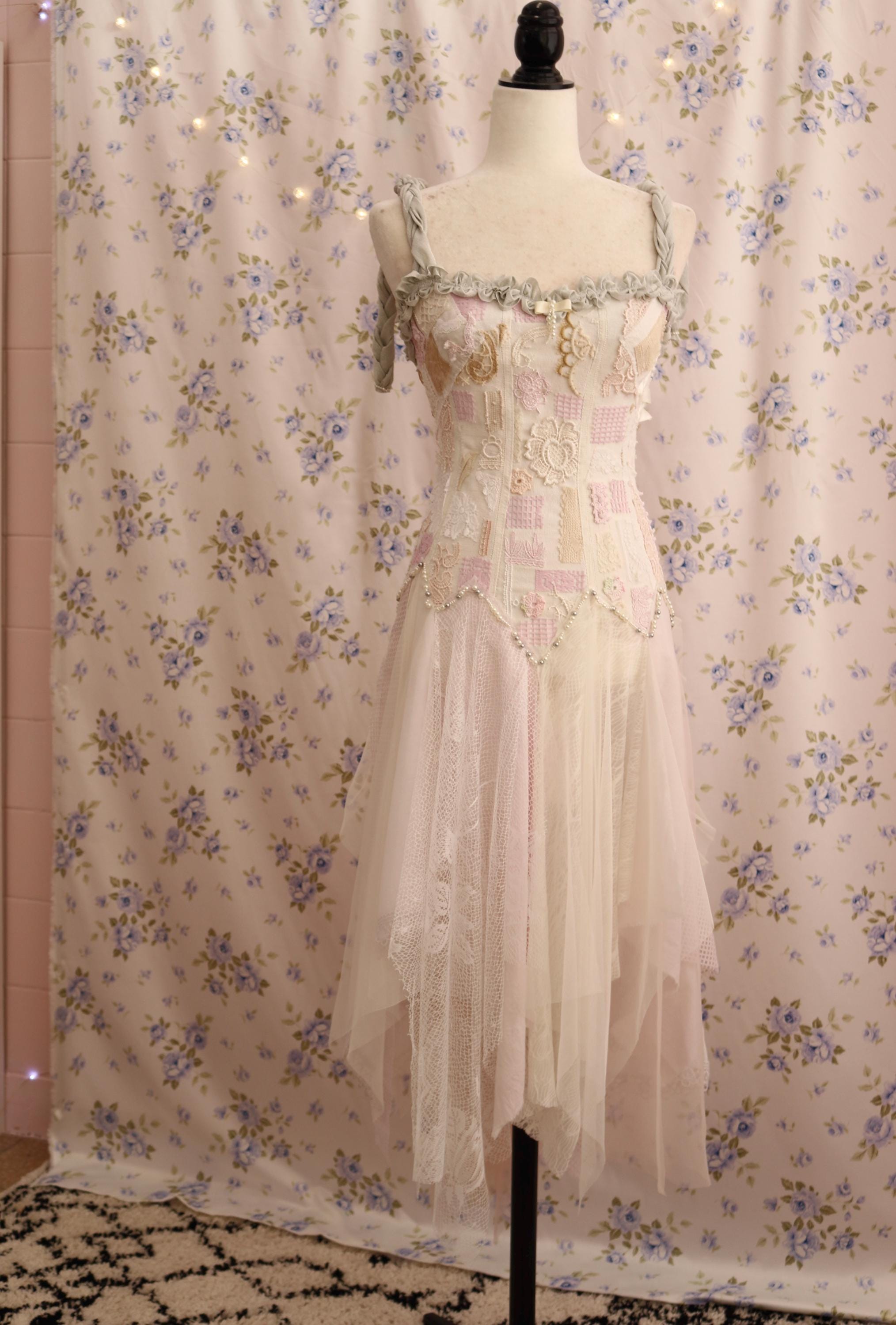 midi Fairy dress in pastel shades - handmade boho wedding dress - tulle and lace - Fairytale wedding - midi tulle dress - recycled fashion