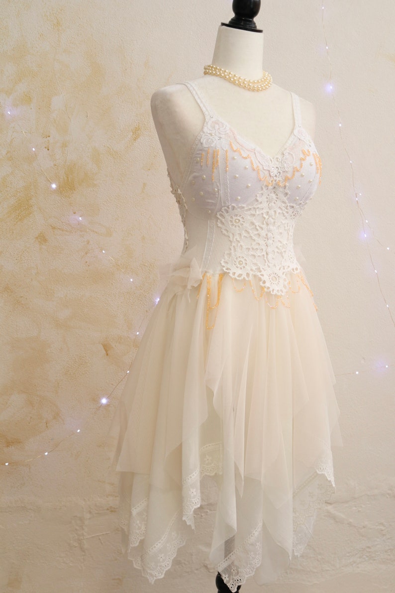 Handmade Bustier Fairy Dress White & Blush Beaded Boho Etsy
